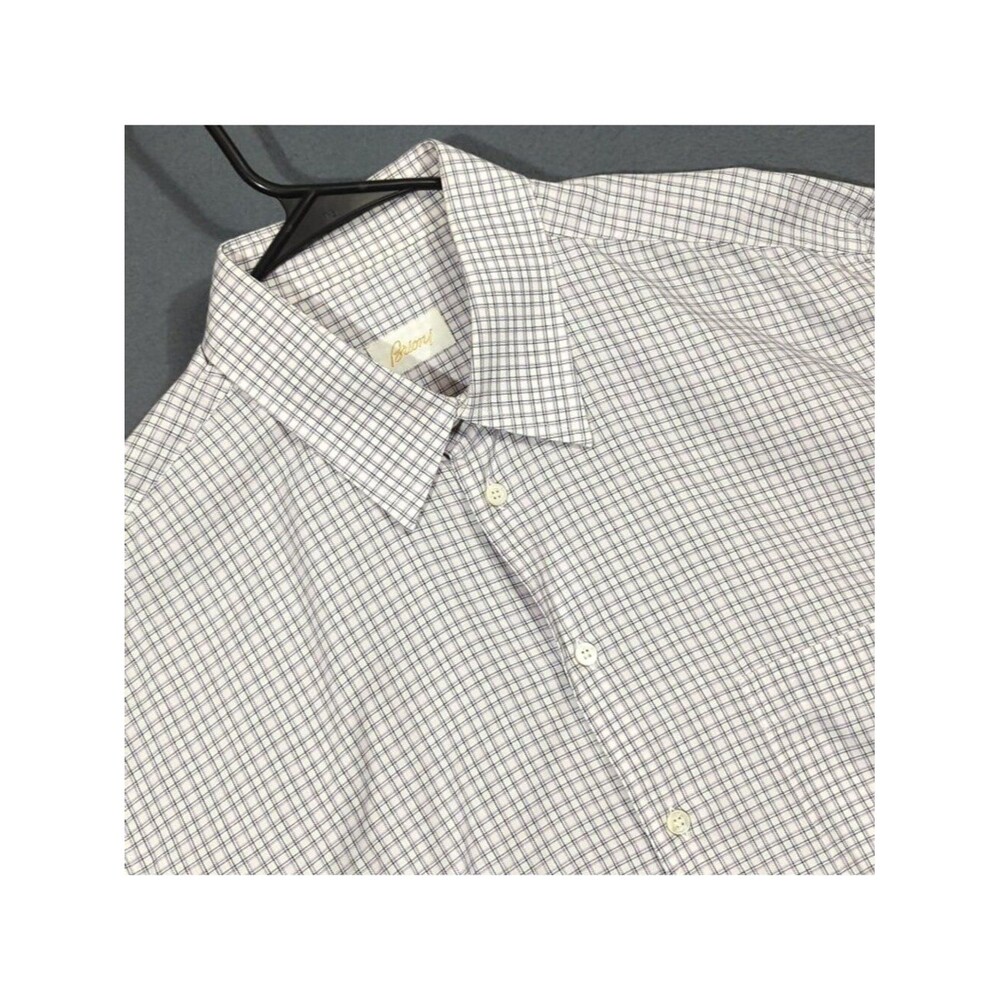 Brioni Shirt Men's XL Purple White Cotton Long Sleeve Button Down